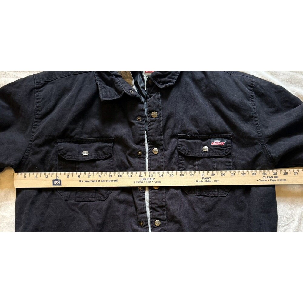 Dickies Jacket Mens XL Black Duck Fleece Hooded Quilted Lined Canvas Snap Zip - Picture 9 of 10